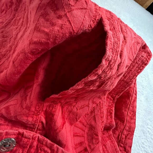 Chico's Design Womens Red Embroidered Cotton Jacket Size 1 Button Front Casual - Picture 9 of 9